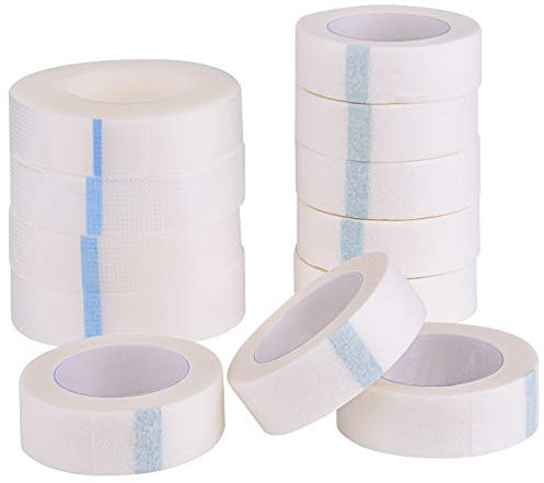 FEPITO 8 rollos de cinta para pestañas y 4 rollos de cinta microporosa cinta adhesiva blanca para pestañas para suministro de extensión de pestañas