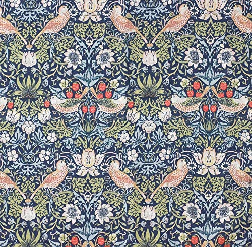 Licensed William Morris Blue Strawberry Thief Heavy Weight Cotton Fabric | By The Metre