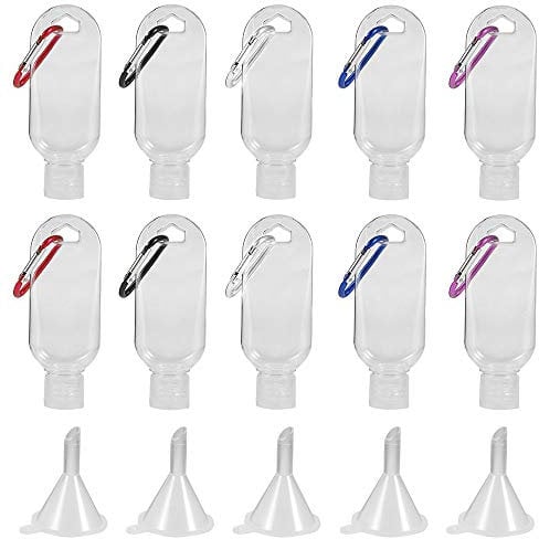 ATopoler 10pcs 50ml Refillable Travel Bottles Clear Keychain Bottles with Flip Caps and 5pcs Funnel,Travel Leakproof Empty Bottles Portable Squeeze Containers for Cosmetics Liquids