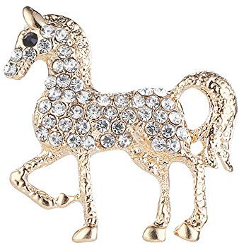 Vergoldete Pferde-Brosche mit Kristall-Strasssteinen, Tier-Anstecknadel, Modeschmuck, Anzug-Brosche, Zubehör für Damen und Herren