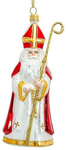 SIKORA Bischof Nikolaus besondere Weihnachtskugel Glas Christbaumschmuck Deko Figur Weihnachten Anhänger Ornament - Meisterstücke - BS700, Variante:Bischof rot Weiss