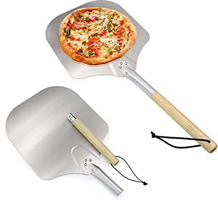 Pala para pizza, pala de metal de aluminio para pizza con mango de madera plegable para hornear pizza casera transferencia pastel de pan