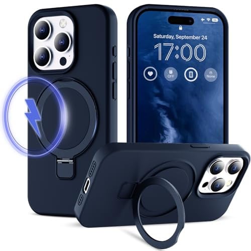 CloudValley for iPhone 15 Pro Max Case with Magnetic Invisible Stand, Silicone Slim Shockproof Protective Phone Cases for Women Men 6.7'' 2023, DarkBlue