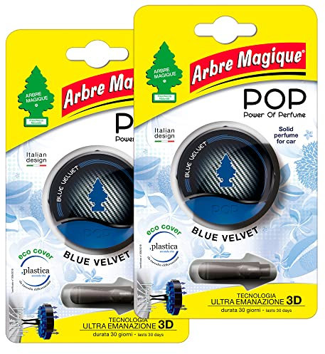 Arbre Magique POP, parfum auto solide, parfum bleu velours, parfum chaud et relaxant, durée jusqu'à 30 jours, design italien, lot de 2 pièces