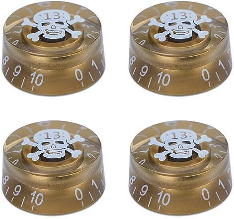 Northwest Guitars Zylinder Knöpfe für E-Gitarre, Geschwindigkeit, Lautstärkeregler für LP-Stil, E-Gitarre, Ersatzteil, Totenkopf-Cartoon-Set, 4 Stück (Gold-Weiß)