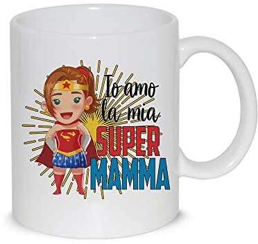 thedifferent Tazza Colazione Mug Relax Io amo La mia super mamma - idea regalo festa del Mamma Madre compleanno natale