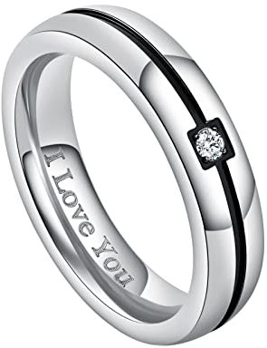 AMDXD Schmuck Paar Eheringe aus Edelstahl mit Zirkonia Verlobungsringe Partnerringe Rose Gold Schwarz (Preis nur für 1), 4MM Breit Gr.62 (19.7)
