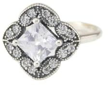 TYERY Bague Pour Femme en Argent Sterling 925 Design de Niche Diamant Carré Bague en Pierre Blanche Feuille VintageDiamants blancs,