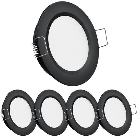 Obeaming 4 x LED Einbaustrahler 12V Spot 2,5W 5000K Wohnmobil Boot Einbauleuchten Flach Dimmbar Einbauspot für Camper Wohnwagen, 215lm Schwarz Loch 58-63mm Aluminium RA93