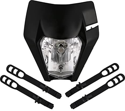 JFG RACING Motorrad Scheinwerfer Verkleidungsmaske Tagfahrscheinwerfer für EXC EXCF XC XCF XCW XCFW SX SXF SXS SMR 125 250 350 450 500 505 520 530 Dirt Bike Motocross Enduro Supermoto-Schwarz