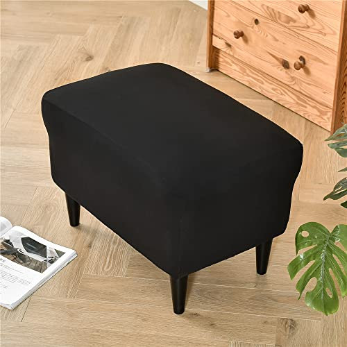 Highdi Housse Ottomane Rectangulaire Extensible Antidérapante Couleur Unie Housses de Pouf Housses de Repose-Pieds, Housse de Tabouret Lavable et Amovible pour Salon Chambre (Le Noir)