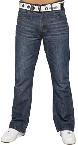 BRAND KRUZE Herren Jeans Bootcut Pants KZ115 Ausgestellte Denimhose mit weitem Bein, alle Taillengrößen mit Gürtel