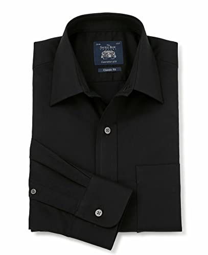 THE SAVILE ROW COMPANY LONDON Men's Classic Fit Twill Single Cuff Formal Shirt, Black, 17