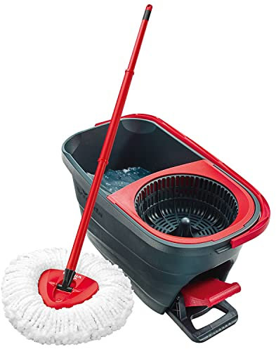Turbo Smart Mop - Clean Floor Mop And Bucket Set - Complete Easy Wring/Clean - Microfibre Power Spinner - Colour - Grey Red