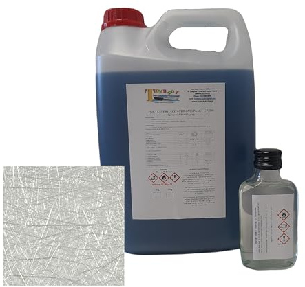 Polyesterharz mit Härter und Glasmatte - Styrolvermindert, Zum Laminieren & Reparieren Industriequalität KOMPLETTPAKET, Epoxidharz, Reparaturharz (2m Glasmatte 450g, 3kg)