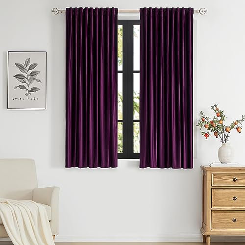 Primrose Violette Samtvorhänge, 160 cm lang, für Wohnzimmer, Set mit 2 Paneelen, Verdunkelung, Stangentasche, Fensterbehandlung, Raumverdunkelung, schwere dekorative Vorhänge für Schlafzimmer