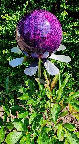 Jürgen Bocker Garten-Ambiente Blütenzauber Rotterdam Rosenkugel 10 cm Edelstahl Gartenstecker Deko mit Stab 80 cm (violett)
