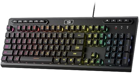 Redragon K513 RGB Membran-Gaming-Tastatur, Standard 104 Tasten, lineare mechanisch anfühlende Tastatur mit 5 zusätzlichen Onboard-Makro G-Tasten, dedizierter Mediensteuerung, Solider Metall-Top-Plate