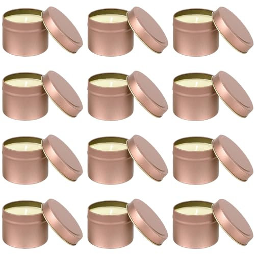 Lot de 12 Contenants de Bougie, 120ml Pot a Bougie Vide Metal avec Couvercle Boîtes à Bougies, Boîte à bougies, pour la fabrication de bougies, pots de stockage de thé séché, bonbons, epices (Rose)