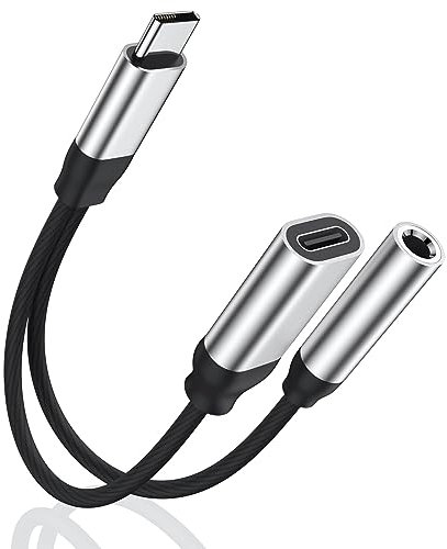 [2 in 1] USB C Kopfhörer Adapter und Aufladen, Typ C auf 3,5mm Klinke Adapter, 60W Schnellladung USB C auf 3,5mm Aux Audio Kabel Konverter, Kompatibel mit Samsung S23/S22/S21/Huawei Mate40/Pixel
