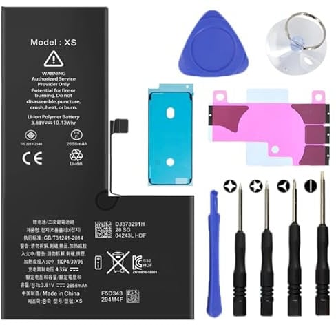Batt - Kit di sostituzione batteria per iPhone XS con adesivo impermeabile, cacciavite, ventosa, leva - Riparazione smartphone fai da te, accessori professionali di sostituzione della batteria (2658
