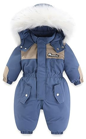 BéBé Hiver Combinaison de Neige Garçon Fille Capuche Barboteuse Enfants Polaire Manteau Fermeture éclair Coupe-Vent Vêtements D'Extérieur Combinaison de Ski Bleu 12-18 Mois