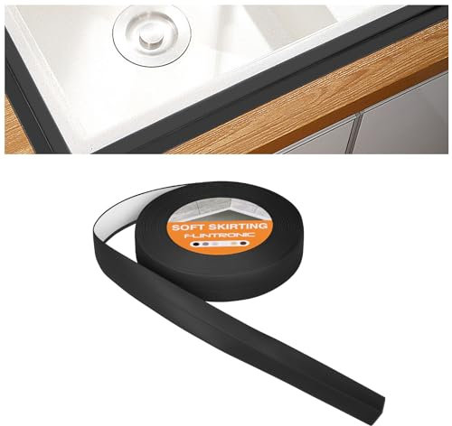 flintronic Joint Salle de Bain, 10m*20mm (10+10mm) Bande Etancheite Autocollante, Ruban D'étanchéité Auto-Adhésif en PVC pour Baignoire, Salle de Bain, Cuisine, Anti-moisissure, Calfeutrage(Noir)