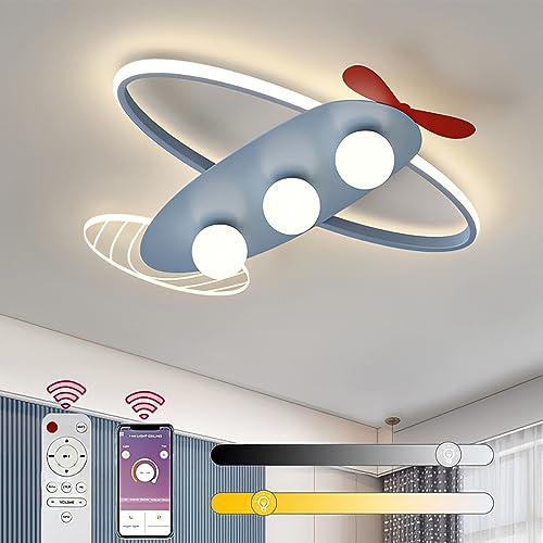 LED Deckenleuchte mit Fernbedienung Dimmbare Kinderzimmerlampe Cartoon Flugzeug Deckenlampe Acryl Deckenbeleuchtung mit Memory Funktion für Junge Mädchen Geschenk Babyzimmer Schlafzimmer Kindergarten