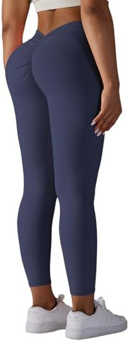 DUROFIT Scrunch Butt Leggings Damen V-Rücken High Waist Sport Leggings Po Push Up Leggings V Back Booty Lift Leggins Gym Leggings Yoga Pants Ruched Sporthose Marineblau L