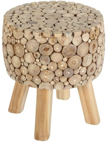 Casa Moro Stylischer Teak Holz-Hocker Samira mit Ästen & Zweigen Verkleidet | Boho Chic Sitzhocker Ø 35cm rund Höhe 40cm Beistelltisch AL7040