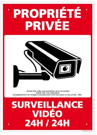 Panneau Propriété Privée, Surveillance Vidéo 24H/24H Alu 2 Mm - 210 X 300 Mm Signalisation Rectangulaire Prépercée Avec Kit De Fixation Fabrication Française