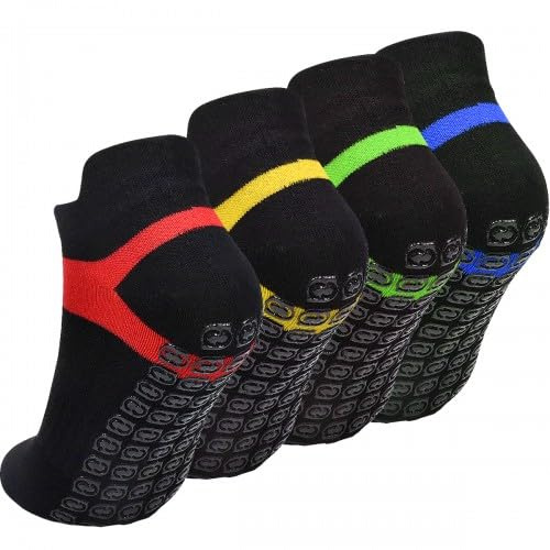Volumoon Antiscivolo Calze per Donne e Uomini, 4 Paia Calzini per Yoga, Calzini Sportivi Traspiranti, per Yoga, Pilates, Danza, Fitness, Ballo a Piedi Nudi