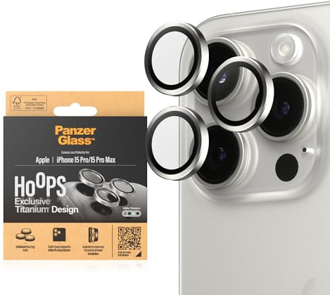 PanzerGlass™ Ti Hoops Kameraobjektivschutz für das Apple iPhone 15 Pro | Pro Max - Schutz mit Stil, stoßfestes Glas, weiß titanium