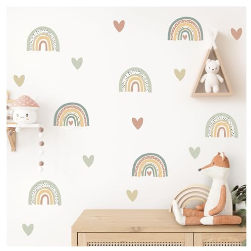 Little Deco Wandtattoo 10 Regenbogen mit Herzen Wandsticker Kinderzimmer Babyzimmer Wandaufkleber Mädchen Sticker Schlafzimmer Deko DL997-3