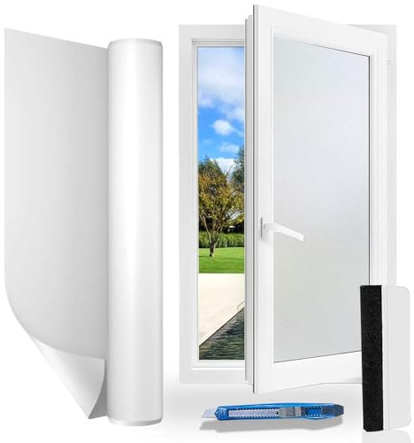 Gufoltie Fensterfolie Blickdicht 90x400cm Milchglasfolie Selbstklebend Fenster sichtschutzfolie ohne Klebstoff Statisch Haftend Folie blickschutz Anti UV für Zuhause Büro