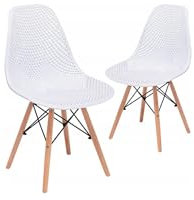 BDW - Silla Shell de Plástico - Asiento Calado/Rejilla - con Patas de Madera - para Comedor, Cocina, Salón - Silla de Mimbre - Escandinava, Moderna - con Estructura En Cruz - Blanco - 4 Piezas