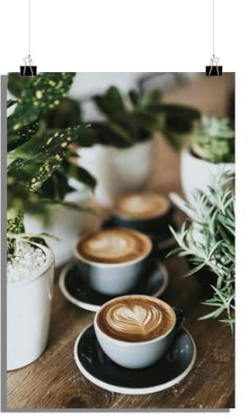25 Artstreet Poster de plaisir du café et des plantes - Plaisir naturel du café avec décoration verte - Impression d'art mural de qualité supérieure - Parfait à encadrer (taille 60 x 90)