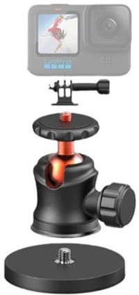 Surplex Magnetic Camera Mount with Action Camera Adapter, Magnetic Mount Base Stand with 360° Rotating Ball Head with Coating for GoPro Hero / Insta360 / DJI Action/Phone, for Car/Gym