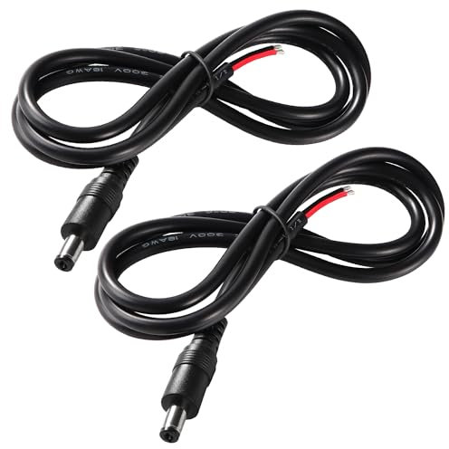 KUOQIY 2 Stücke 100cm 18 AWG Gleichstrom-Pigtail-Kabe, DC 5.5 mm x 2.1 mm Stecker zum Bare Wire Open End Netzteil Reparaturkabel, für CCTV-Überwachungskamera, DVR, LED-Streifen-Licht Usw