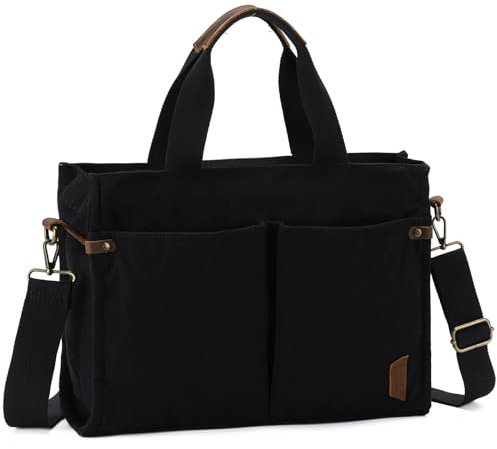 VASCHY Canvas Umhängetasche Damen, Handtasche Tote Bag Crossbody Casual Wiederaufnahme Totes für Dame mit Reißverschluss Taschen Geldbörse Arbeit Reise Schwarz