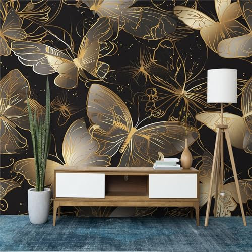 Papier Peint Panoramique Papillon d'Art Fantastique, Papier Peint Personnalisée Doré, Fresque Murale Moderne pour Salon Chambre, Peinture Murale Décorative 350 x 256 cm (L x H)