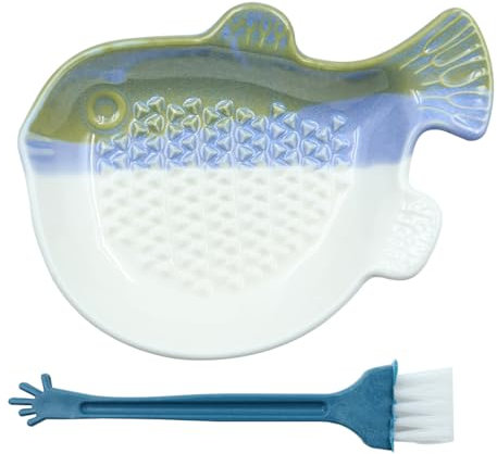 Sarini Garlic Grater Small Fish Ceramic Grater for Garlic Ginger Turmeric Dishwasher Safe