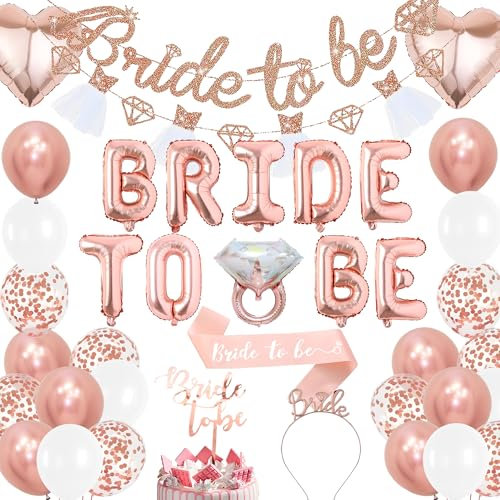 Xietaea Bride to Be Party Dekoration - 66 Stück Roségold JGA Frauen Accessoires mit Bride to Be Folienballon Girlande, Tortendeko, Schärpe, Luftballons, Junggesellinnenabschied Deko