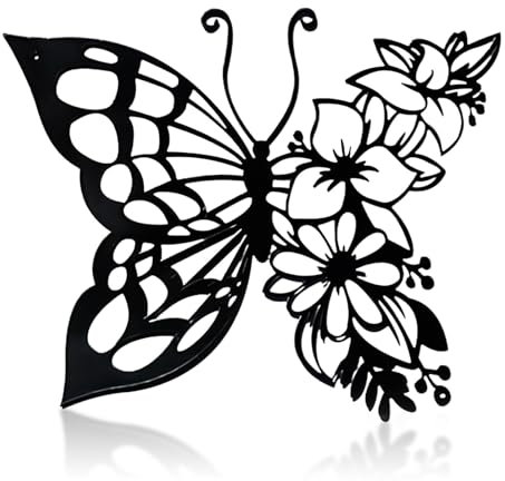 Black Metal Wall Art, Butterfly Shape Metal Wall Art Decor, Outdoor Metal Garden Wall Art, 29.5*24 Large Metal Butterfly Garden Wall Ornaments, for Indoor Outdoor Home Living office Decoration Gift
