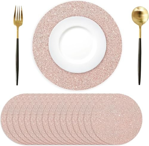 Lot de 50 sets de table ronds jetables en papier or rose de 34 cm pour table de salle à manger, mariage, banquet, maison, banquet, Noël, Nouvel An, fête, anniversaire, vacances