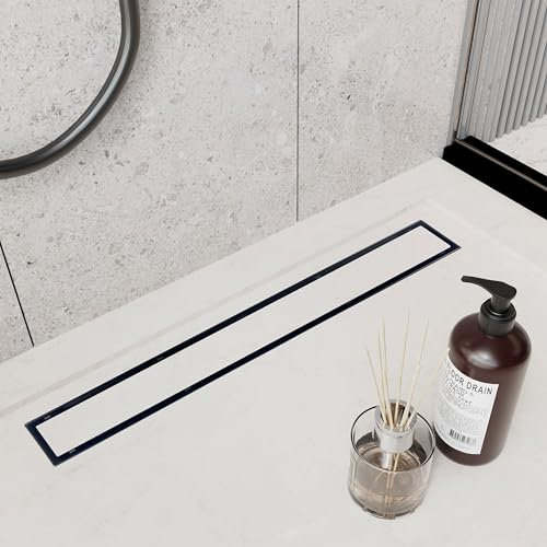 Zenomize 61 cm linearer Abfluss Duschablauf schwarzer Bodenablauf mit abnehmbarem SUS304 Edelstahl CUPC Zertifikat und 2-in-1-Flieseneinsatzrostabdeckung
