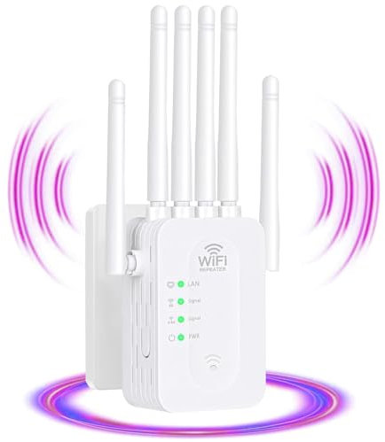 Repetidor WiFi,Amplificador Señal WiFi,Extensor de Refuerzo WiFi,6 Antenas, 2 Puertos LAN,Modos Repetidor/Enrutador/Ap,Cobertura hasta 10000 sq.ft Repetidor de Señal WiFi para Casa y Oficina (611)