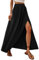 Zeagoo Rock Damen Lang Elegante Sommer Röcke A-Linie Elastische Hohe Taille Maxirock Einfarbig Flowy Freizeitrock Strandrock mit Schlitz Schwarz XL