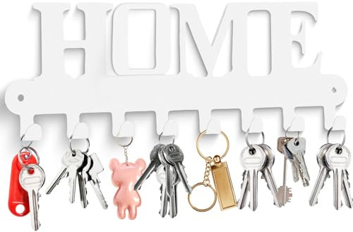 GENHH Schlüsselbrett mit 8 Haken,Schlüsselhaken,Schlüsselhalter für Wand, Key Holder Weiß,Wandmontage für Schlafzimmer,Eingangsbereich,Wohnzimmer,Küche, Garderobe (Weiß)