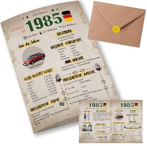 Sugeru Besondere Geburtstagskarte 40 mit Umschlag | 1985 Jahrgang Geschenk | 40 geburtstag frau mann | Sechzigsten Geburtstagsdeko lustig,Tolle Geschenkidee,Chronik,Karte,Jubiläum- DIN A5 (40 Jahre)